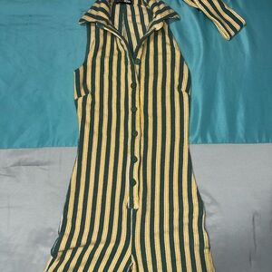 Green and Yellow Striped Button-Up Dress